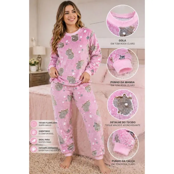 Pijama quentinho adulto flecce.