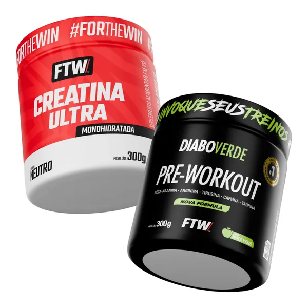 Kit Creatina Ultra ​Pote 300g + Pré-Treino Diabo Verde Pote 300g - FTW