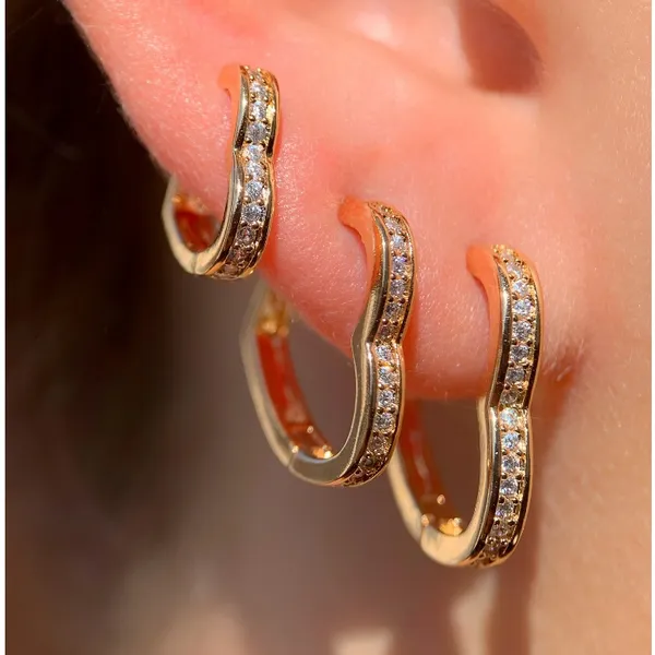 Trio De Argolas 3 Furos Feminina Kit Pedra de Zircônia Ouro 18k e Prata 925