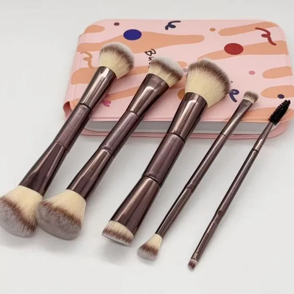Kit 5 Pincéis Duo 2 em 1 – 10 Pontas para Base, Corretivo, Pó e Esfumado 025-023