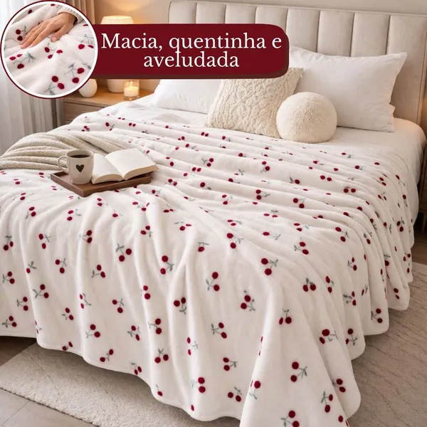 Manta Cobertor Casal 2,00 x 2,20 Microfibra Flanelada Antialérgica Coberta Macia Quentinha Cereja
