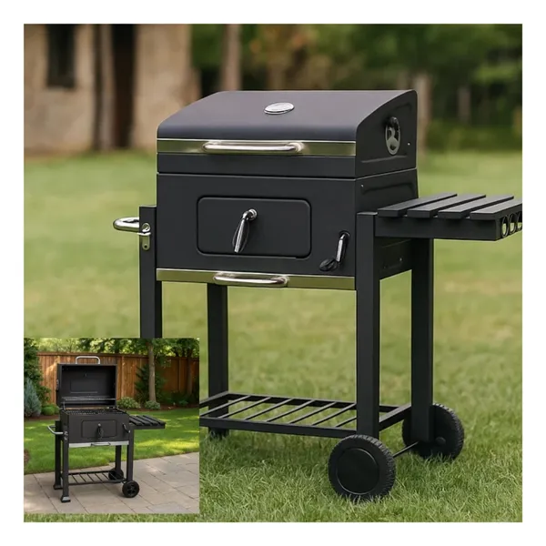 Churrasqueira Americana Móvel Bafo Carvão Grelhas Rodas Preto