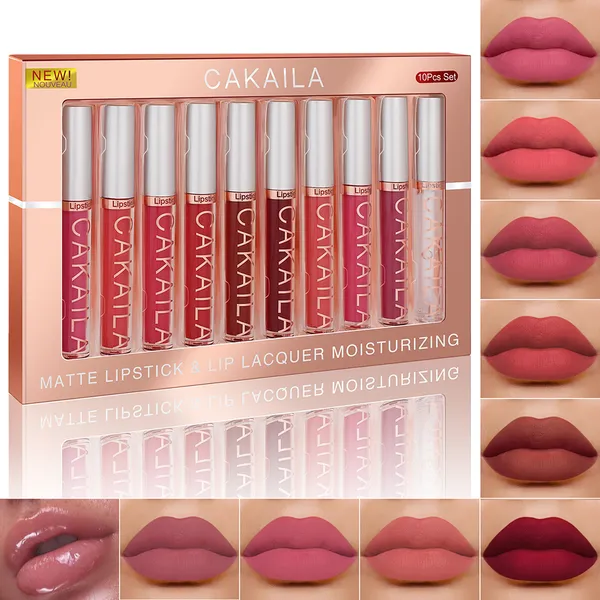 Conjunto De 10 Peças De Brilho Labial À Prova D'água Óleo Batom Líquido De Veludo Fosco De Longa Duração , Malva Vermelh
