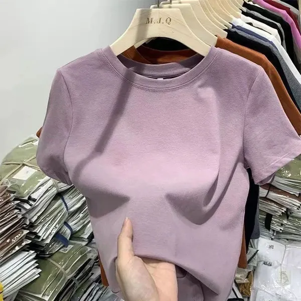 Algodão puro 40 contagem Odell 92 algodão 8 elastano camiseta de manga curta fino ajuste alto estiramento versão em bran