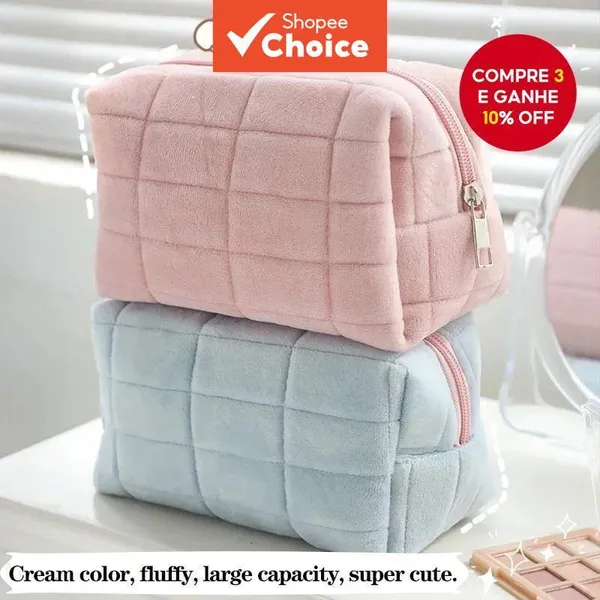 Estojo De Lápis Kawaii Em Formato De Travesseiro Bolsa De Cosméticos De Grande Capacidade Fofa De Volta Às Aulas Para Me