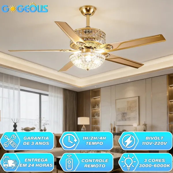 Luz Ventilador 3 Cores LED Controle Remoto Bivolt 110 220V Para Apartamento