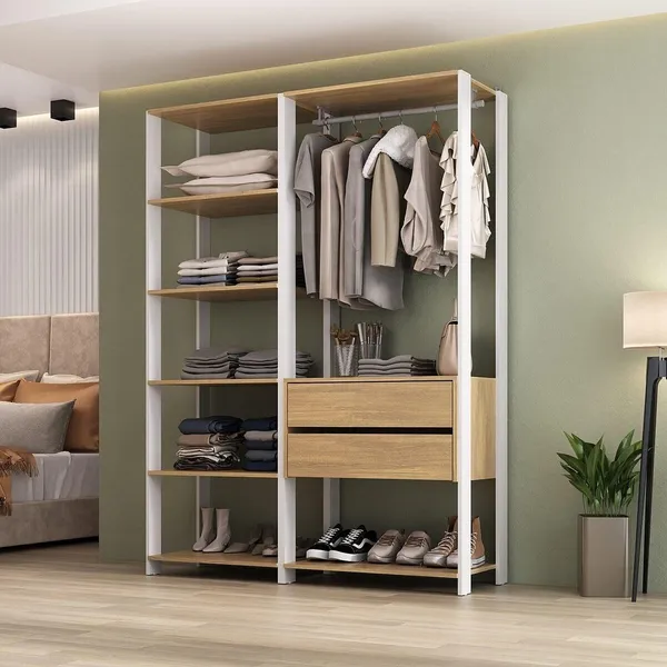 Guarda-Roupas Closet Modulado 135cm 2 Peças com 2 Gavetas e Cabideiro Multimóveis MP4320