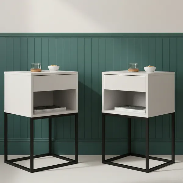 Kit 2 Un Mesa de Cabeceira Sofia Estilo Industrial Base Aço 1 Gaveta E 1 Nicho - LH Móveis