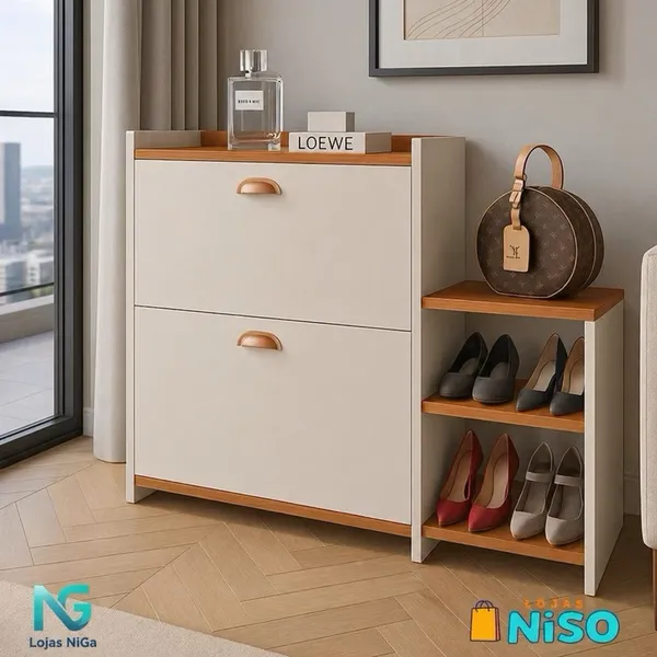 Sapateira Closet ou Milano Banquinho 21 Pares Organizadora Prateleira Gaveta Basculante Hall Entrada - QUEIMA ESTOQUE
