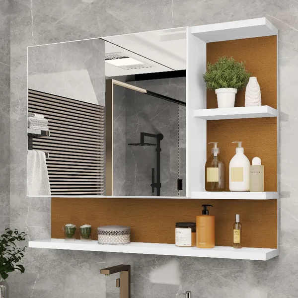 Espelheira com Armário para banheiro Cleópatra - Branco Nature/Flexcollor
