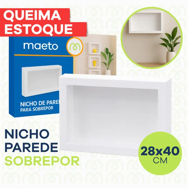 Nicho de Parede Sobrepor 28x40cm Banheiro Porta Shampoo Sem Obra Quarto Sala Multiuso Branco