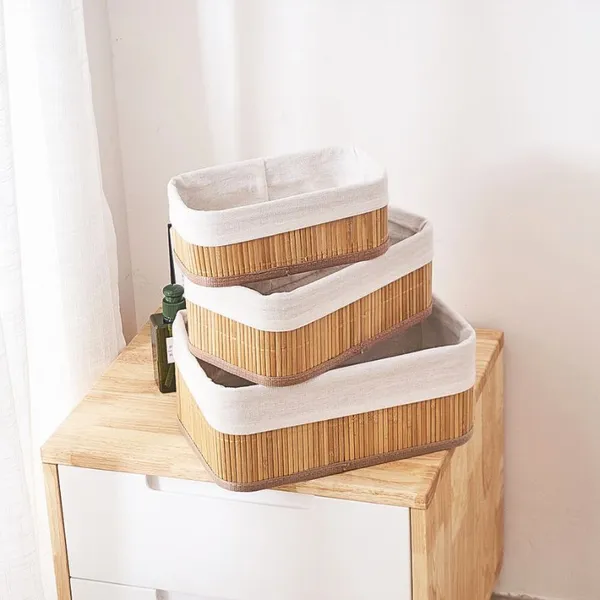 Conjunto De Cestos De Bambu Lavanderia Multiuso Organizador De Roupas