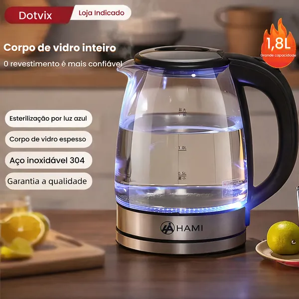 Chaleira Elétrica de Vidro 1.8L – Fervura Rápida, Design Moderno e Portátil