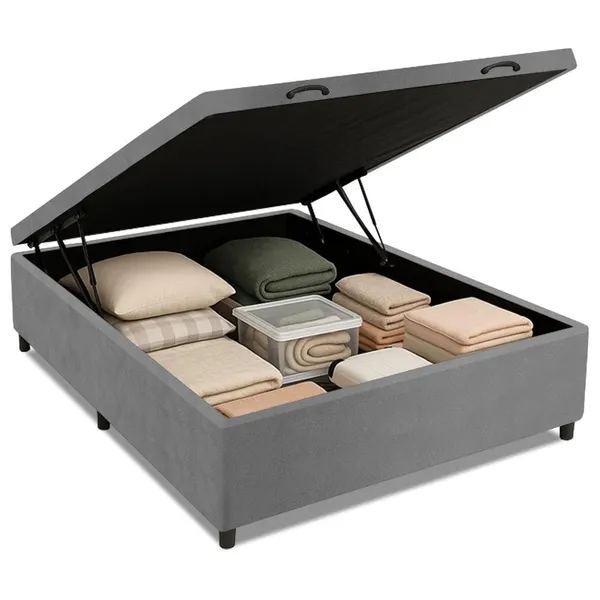 Cama Box com Baú Casal 1,38m com 41cm de Altura Prince Suede Cinza