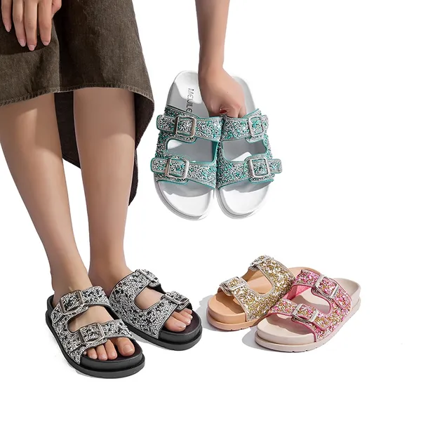 Sandália Feminina Rasteirinha Confortável Birken Fivela Com Strass Original