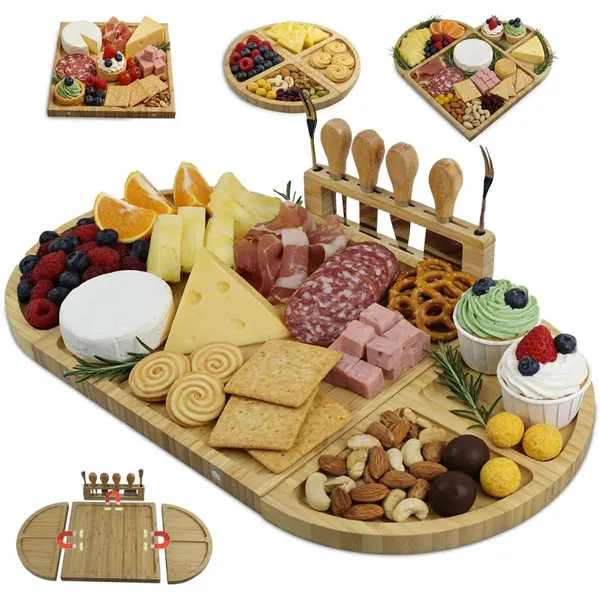 Lumai Petisqueira ​Magnética Tábua Para Queijos Frios e Aperitivos de Mesa Modular com Facas e Garfos