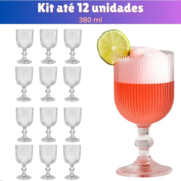 Jogo Taça de Vidro Grossa Até 12 Unidades Sofia Grafiato 380 ML Sofisticada e Elegante