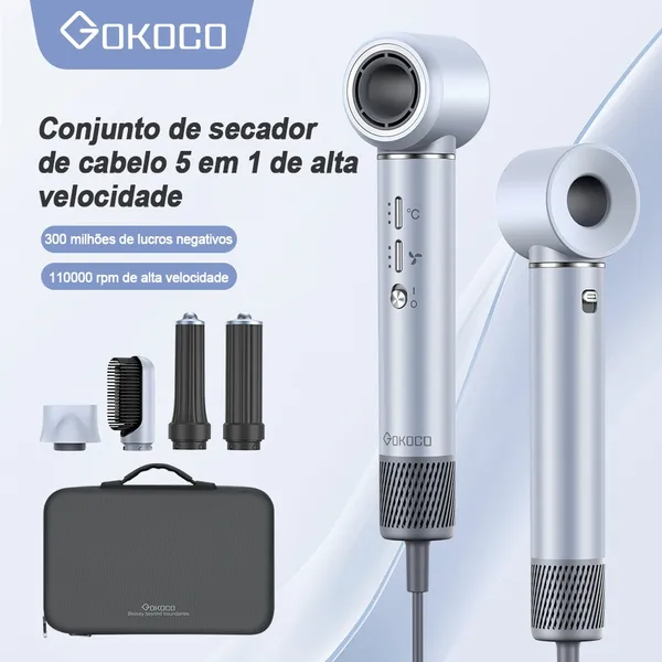 GOKOCO 5 Em 1 Conjunto De Secador De Cabelo GD023 Multifuncional De Alta Velocidade Escova Secadora Com Alisar E Enrolar