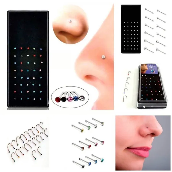 Kit Com 40 Piercing de Nariz Cristal Reto/Dobrar lindo aço inox(lolibiju)