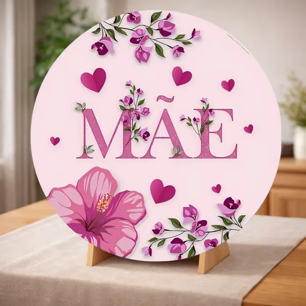 Capa Painel Redondo Mesa Feliz Dia das Mães Sublimado Elástico 50×50Cm