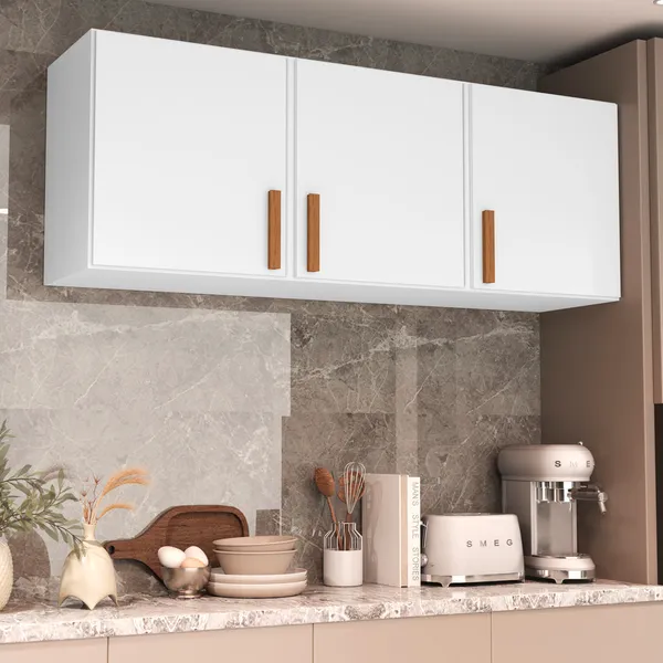 Armário 3 Portas 120cm Aéreo Parede Cozinha Quarto Lavanderia Organizador
