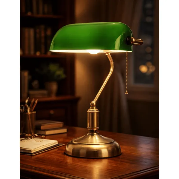 Abajur Bancário Vintage Verde Mesa Luxo Escritório Retro Bivolt