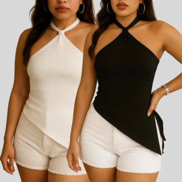 Kit 2 Blusas Femininas Assimétricas Caneladas – Tendência Verão