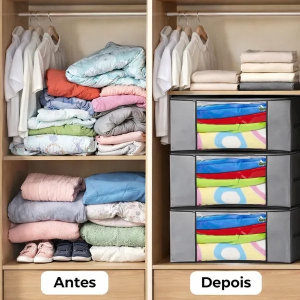 kit Caixa Organizadora de guarda roupa/Edredom/lençol/sapatos/coberta 45x45x20cm - Organizalux