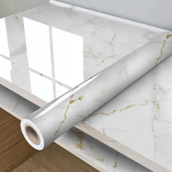 Papel de Parede Mármorizado Impermeável Adesivo 10m | Lavável p/ Cozinha e Banheiro | Envio imediato