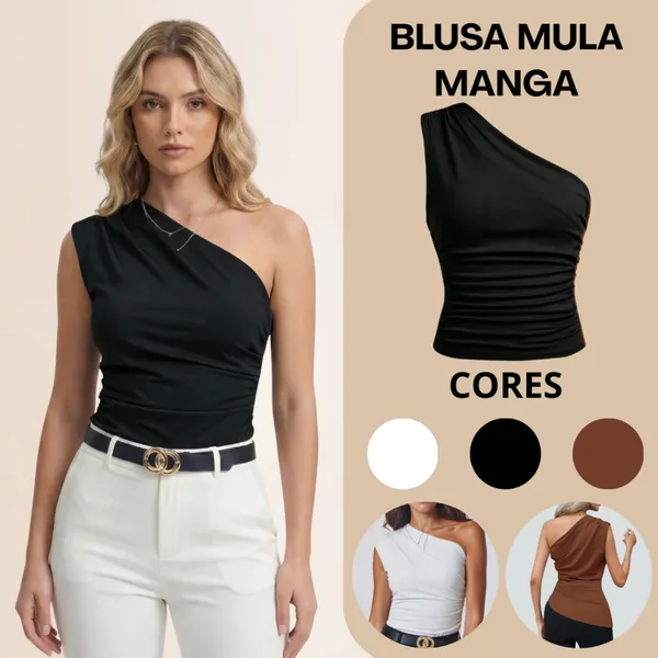 Regata Feminina Mula Manca Assimétrica Franzida Plissada Natal Casual Ombro Único Elegante