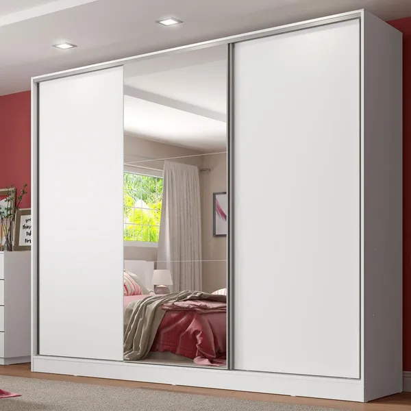 Guarda Roupa Casal 100% MDF com Espelho 3 Portas de Correr Royale Madesa