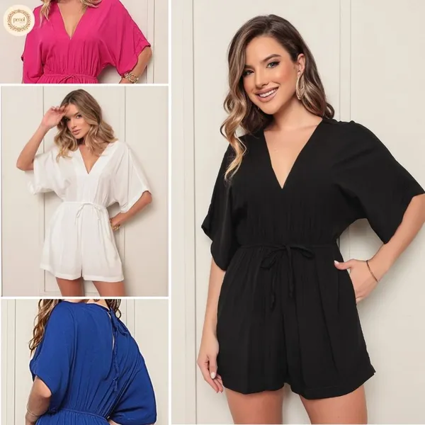 Macaquinho Feminino Liso Tecido Viscolinho Caimento Leve Look Refinado