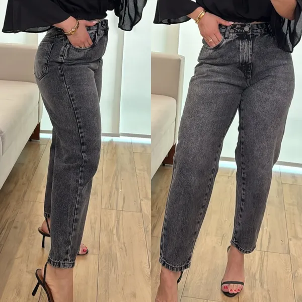 Calça MOM Jeans Cintura Alta Com Cinto 100% Algodão Premium