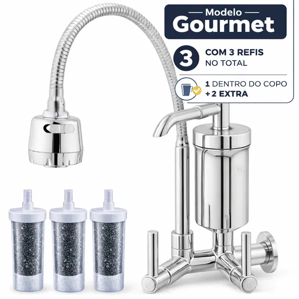 Torneira Gourmet de Cozinha com Filtro Tubo Flexível