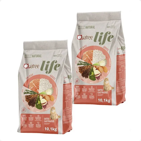 Kit 2 Ração Quatree Life Gatos Castrados Salmão e Arroz - 10,1Kg