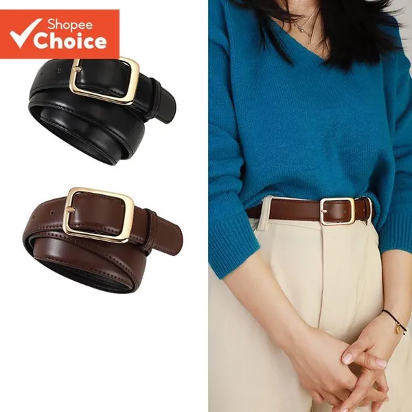 Feminino Nova Moda Magro Ouro Pino Fivela Cinto Durável Chique Versátil Para Jeans Escritório Casual