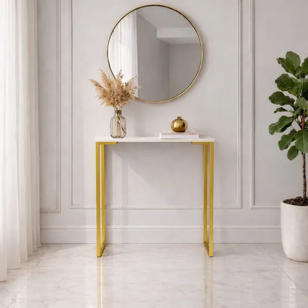 Aparador de Sala Estilo Industrial Mesa Buffet Balcão Pé Dourado Elegante 68X30X76