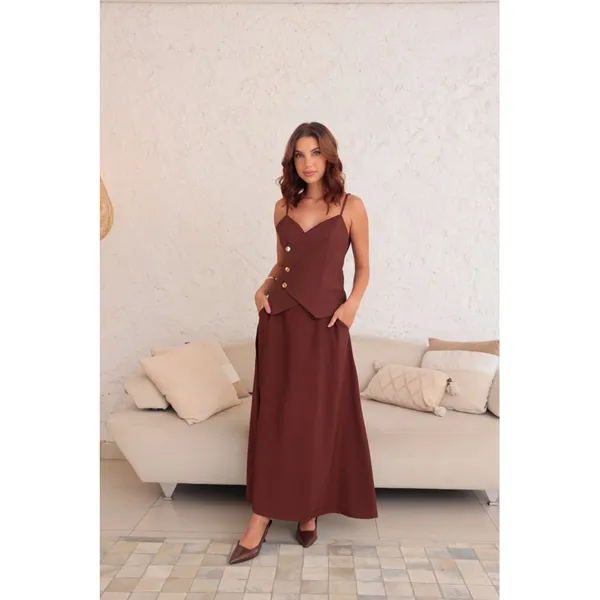 FEMININA CONJUNTO SAIA BLUSA + SAIA TECIDO MARRANTE ELEGANTE -213