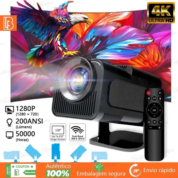 Novo Projetor Smart HY320 Pro mini Android WiFi6 Bluetooth Resolução 1920x1080p HD Portátil