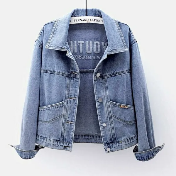 Jaqueta jeans Feminina Manga Longa/Folgada/Única/casual/Coreana Para Primavera/Outono