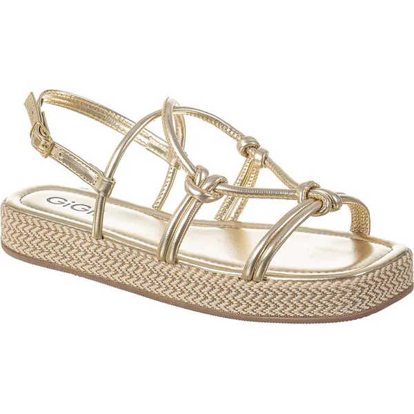 Sandalia Feminina GiGiL Flatform Rasteira Com Tiras Trançadas Nó Espadrille Confortável Papete