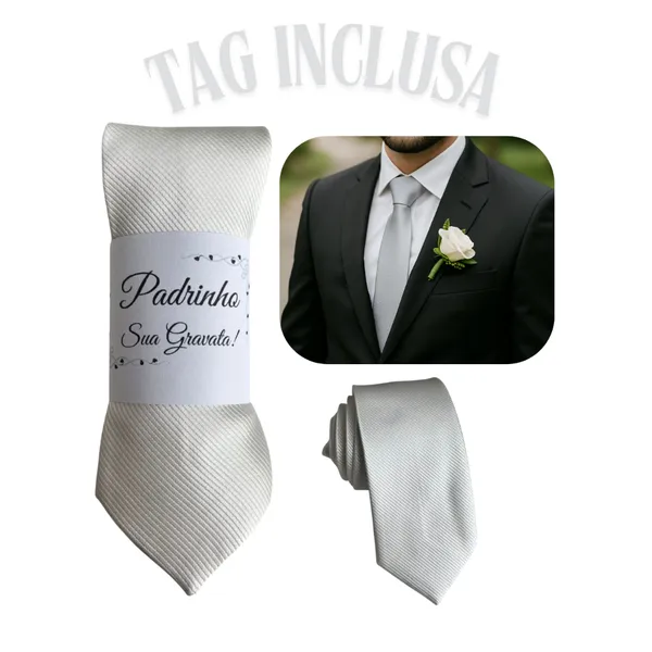 Kit 04 a 17  Gravatas Prata Slim Para Padrinhos e Casamento