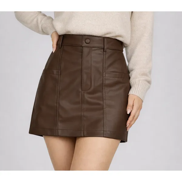 SAIA FEMININA COM BOLSOS COURO SINTÉTICO