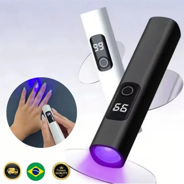 Mini Secador de Unhas Portátil LED/UV com Display Digital – Luz Rápida para Gel e Acrigel – Recarregável USB