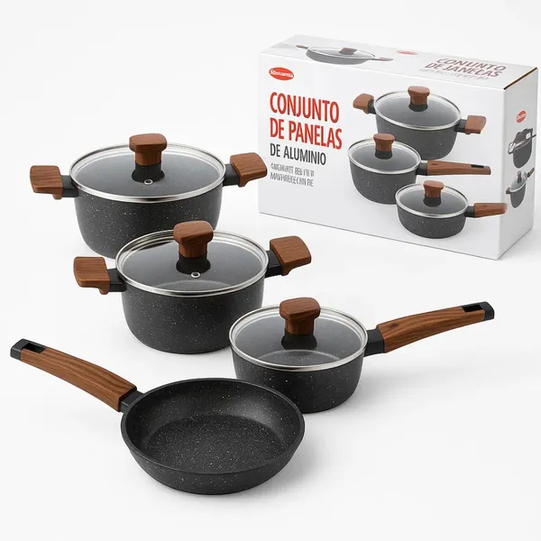 Jogo Panelas Ceramica 4 Peças Carvalho Vidro  Conjunto Antiaderente Indução