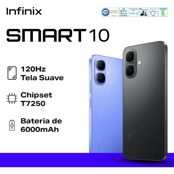 Infinix Smart 9 e Smart 10 128GB 4GB RAM, Processador Mediatek Hélio G81, Bateria 5000MAH, Versão global, Lacrado
