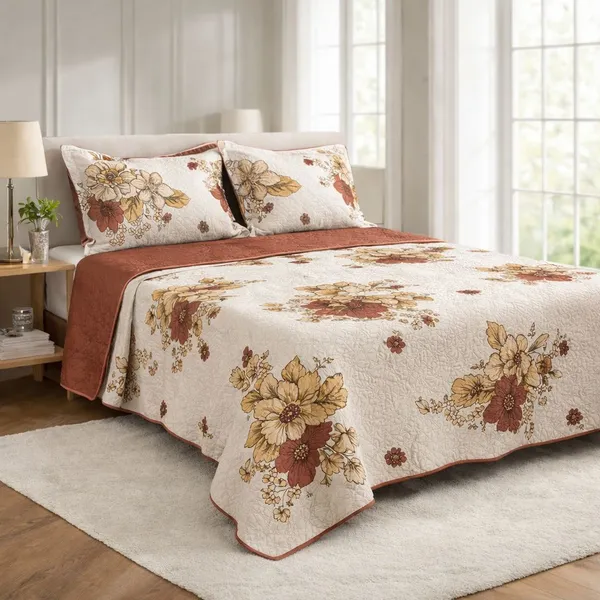 Kit Colcha Cobre Leito Estampado, Dupla Face, 3 peças, Matelado - (Casal ou Queen)