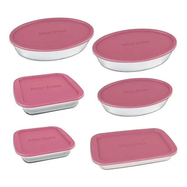Conjunto de Assadeiras de Vidro Marinex | Com Tampa Rosa 6 Peças