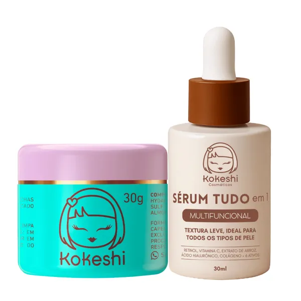 Kit Kokeshi Creme Facial Pele de Porcelana Sérum tudo em 1