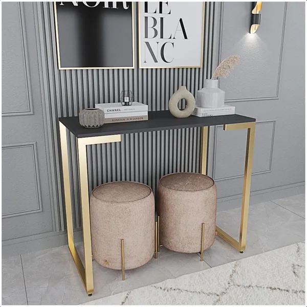 Aparador de Sala Estilo Industrial Mesa Buffet Balcão Pé Dourado Elegante 90X30X76
